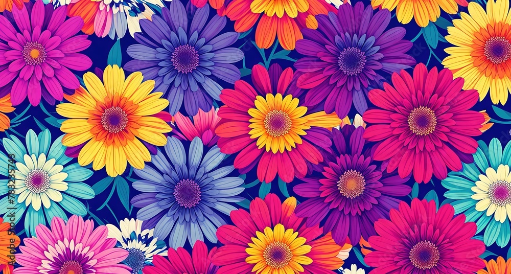 A colorful pattern of flowers. A colorful pattern of flowers.