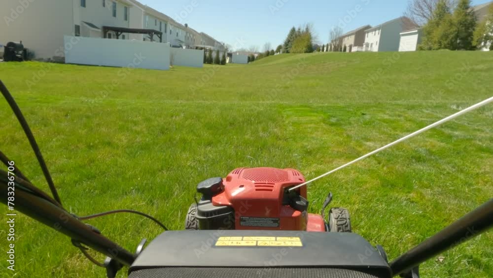 mowing the lawn from a point of view of the lawn mower