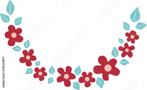 Red flowers with leaves garland flat design illustration for decoration on spring season, Christmas festival and Easter festival.