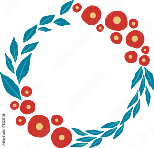 Camellia flower with leaves wreath illustration for decoration for Japanese new year and Chinese new year.
