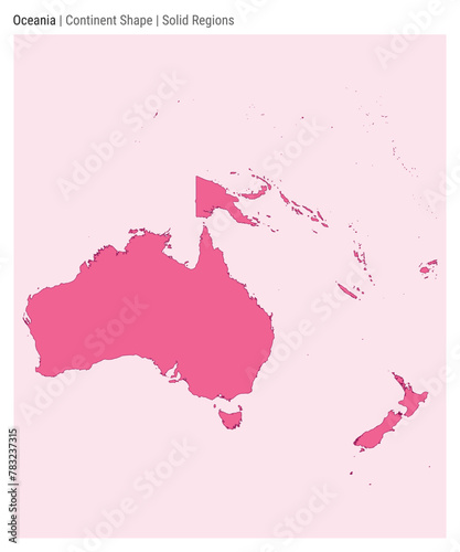 Oceania. Simple vector map. Continent shape. Solid Regions style. Border of Oceania. Vector illustration.