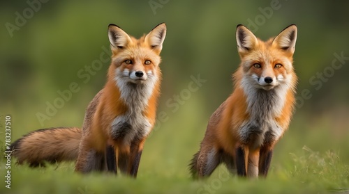Red Fox hunting, Vulpes vulpes, wildlife scene from Europe. Orange fur coat animal in the nature habitat. Fox on the green forest meadow. generative.ai © ARSHAD