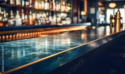 Blur shot of classic luxury counter bar drink.cocktail bartender with  light gold bokeh background.beverage concepts
