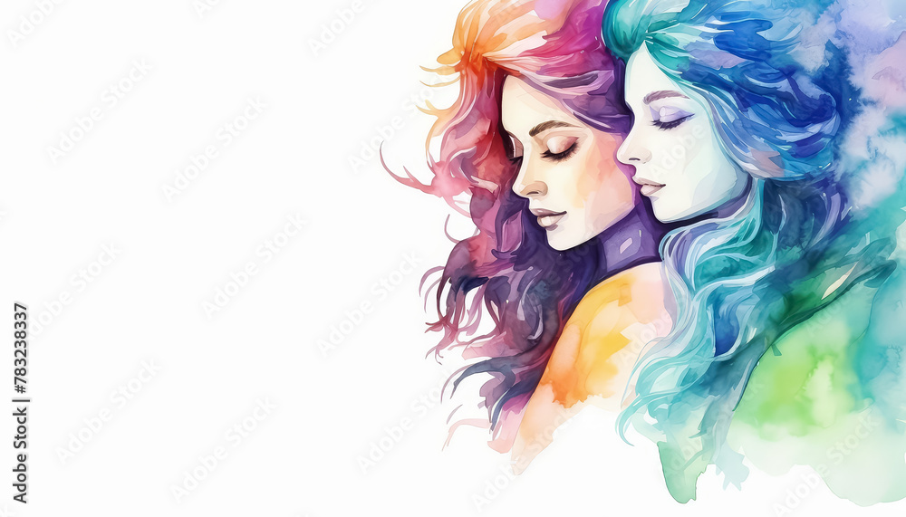 Two women with colorful hair and makeup Two women with colorful hair and makeup