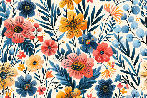 Colorful Flower Pattern on White Background