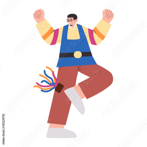 young man play toy jegichagi korea traditional game playful folk leisure activity