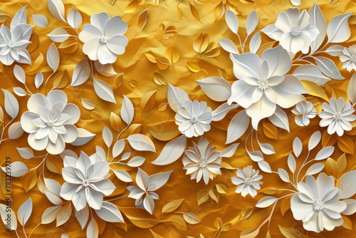 White Flowers on Yellow Background