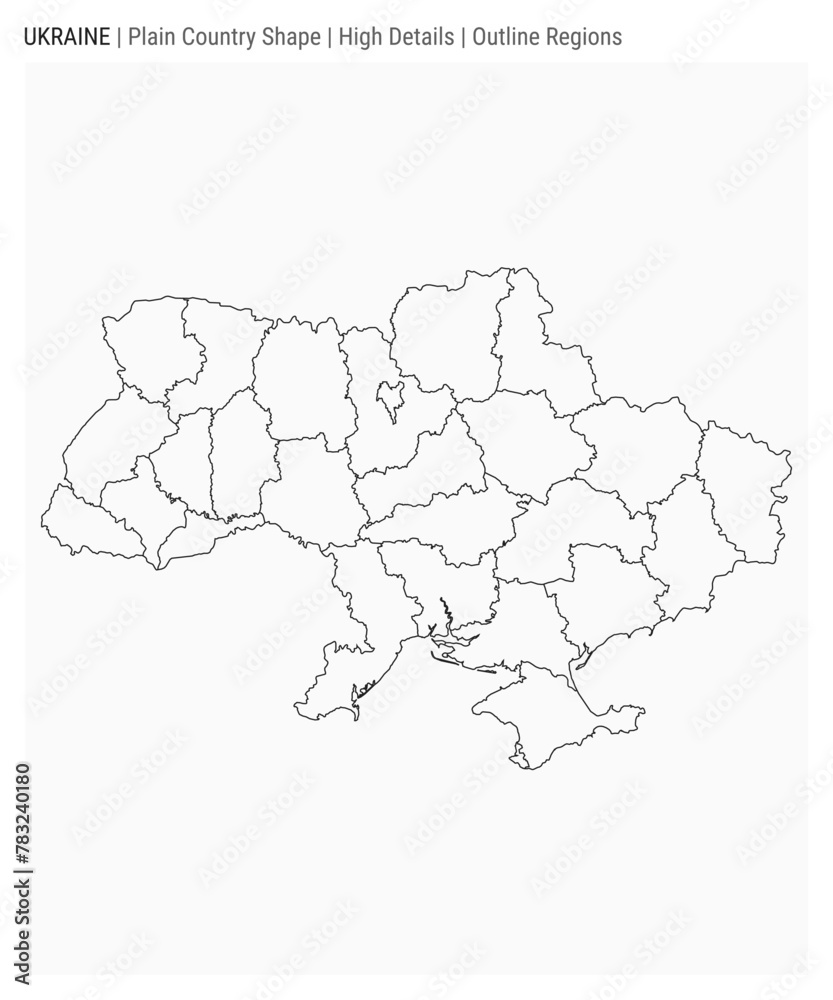 Ukraine plain country map. High Details. Outline Regions style. Shape of Ukraine. Vector illustration.