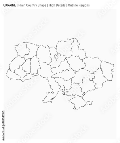 Ukraine plain country map. High details. Outline regions style. Shape of Ukraine. Vector illustration.