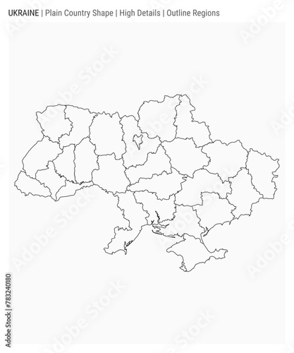 Ukraine plain country map. High Details. Outline Regions style. Shape of Ukraine. Vector illustration.