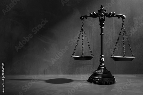 Minimalist legal scales icon with a shadow of the Lady Justice, in monochrome for a professional and authoritative appeal, suitable for legal consultants, Technology concept, futuristic background.