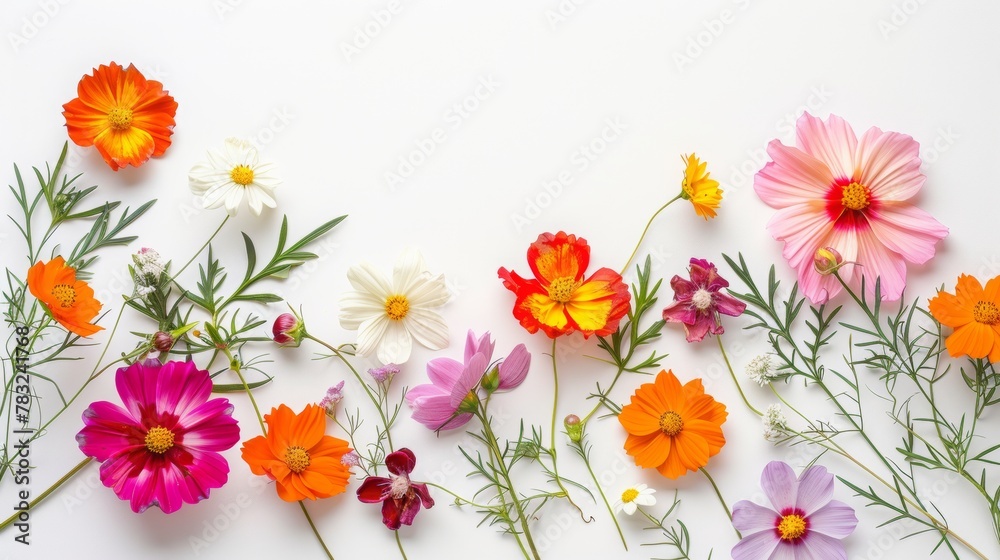 flowers on white background for diploma, clear middle