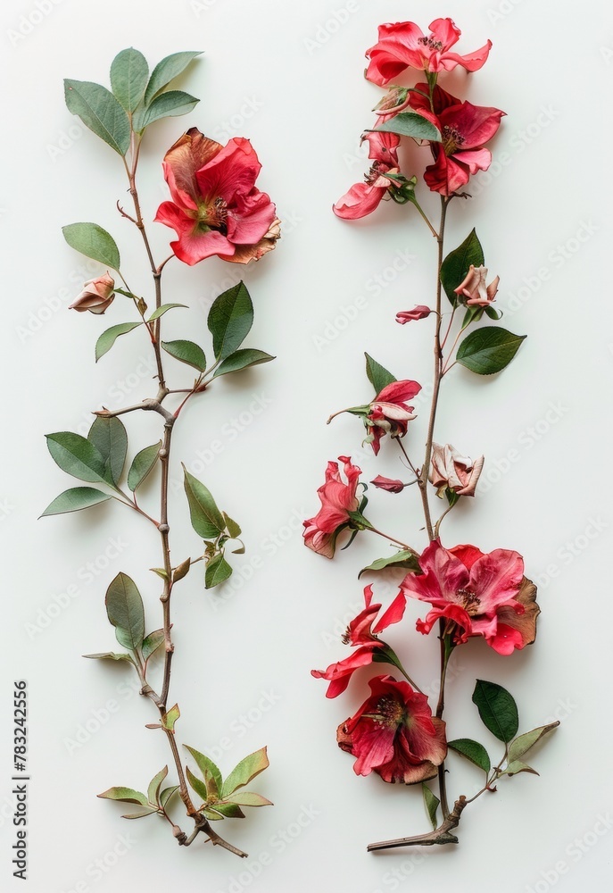 flowers on white background for diploma, clear middle