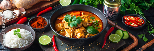 Impressions of an Authentic Nyonya Chicken Curry Recipe - Final Dish with Raw Ingredients Display