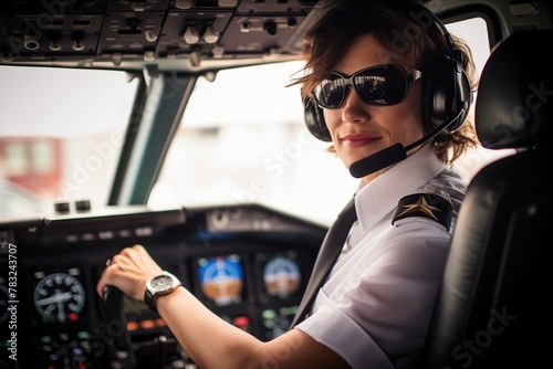 Portrait of a female pilot in the cockpit