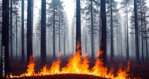 A burning forest at sunset