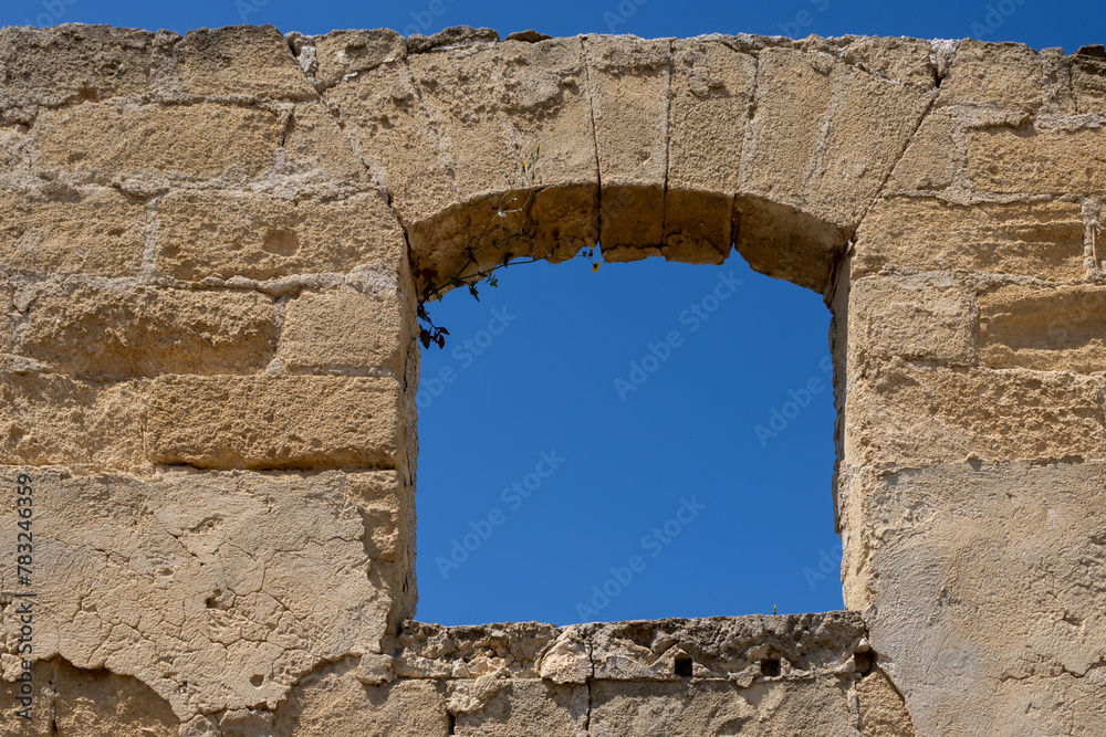 Ruin of a house and a blue sky, Sicily, Italy