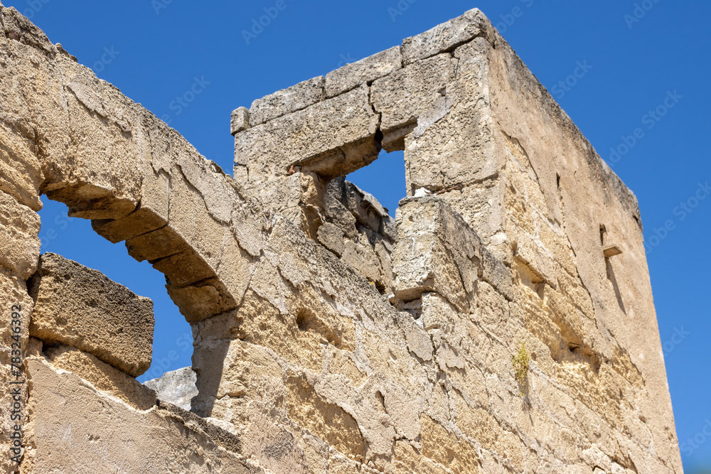 Ruin of a house and a blue sky, Sicily, Italy