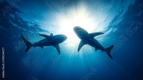 Shark Silhouette Swimming in Blue Ocean © Panyamethi