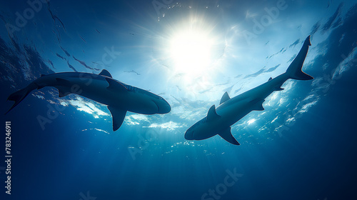 Shark Swimming in the Blue Sea: Underwater Illustration of a White Shark, a Predatory Fish, in its Natural Habitat