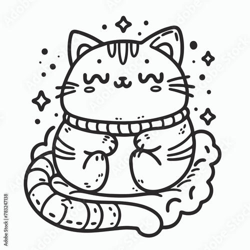 illustration of lineart design by childish style about kawaii cat for coloring book and poster design