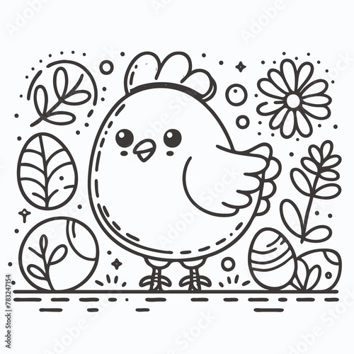 illustration of lineart design by childish style about kawaii chicken cute for coloring book and poster design