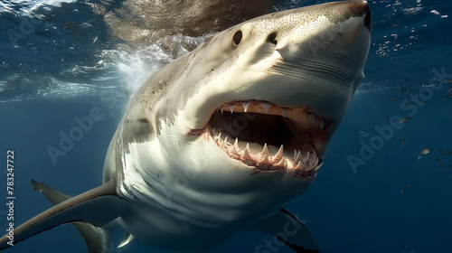 Great White Shark Swimming in the Deep Blue Caribbean Waters