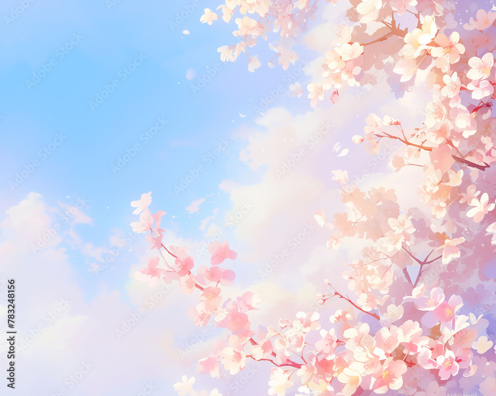 Cherry blossoms, spring, scenery, romantic, sky,
