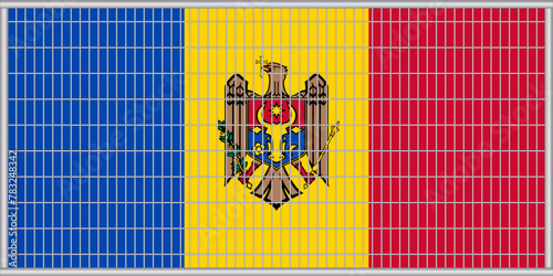 Vector illustration of the flag of Moldova under the lattice. The concept of isolationism. No war.
