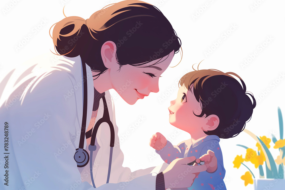 Obraz premium Doctor examining little girl by stethoscope. Concept of healthcare and medicine.