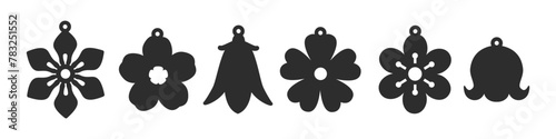 Set of vector designs with flowers for earrings, pendant or keychain. Jewelry silhouette laser cut template. Cnc cutting with metal, wood or leather