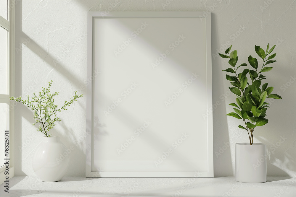 Mockup frame in home. 3d render.	