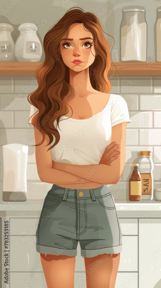 Unhappy Woman Suffering from Lactose Intolerance Vector Illustration. Sick girl having stomach problems after consuming diary products Unhappy Woman Suffering from Lactose Intolerance Vector Illustration. Sick girl having stomach problems after consuming diary products