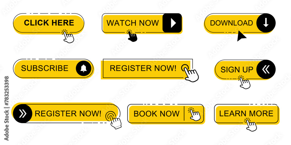 Read More, learn more, buy now, download, watch now, book more colorful button set. UI UX website button 