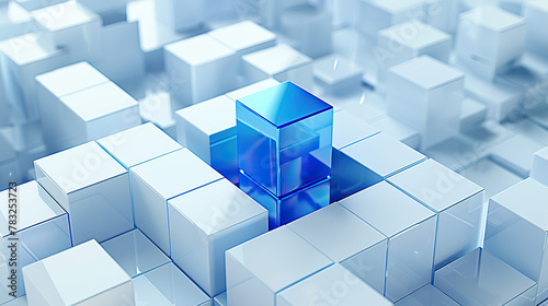 A blue cube is placed on top of a white cube © Dawid