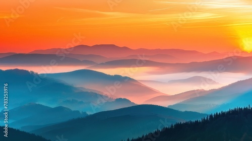 misty mountains at sunrise or sunset 