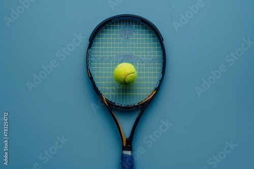 Still life image of a tennis racket with tennis ball, minimalism © GHArtwork