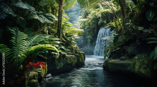 waterfall in the forest.