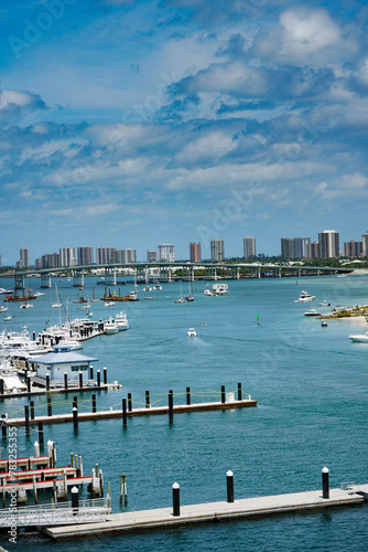 West Palm Beach Florida skyline and Riviera Beach with beautiful Florida waters