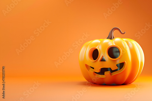 Cute 3D cartoon Halloween pumpkin on background with Space for text.