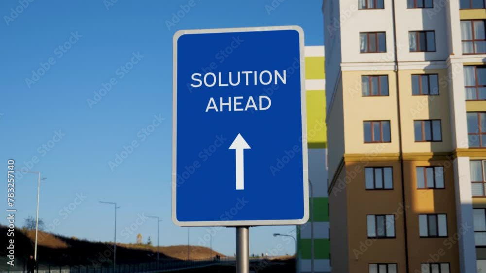 Solution Ahead arrow Road Sign on Clear Blue Sky Solution Ahead arrow Road Sign on Clear Blue Sky