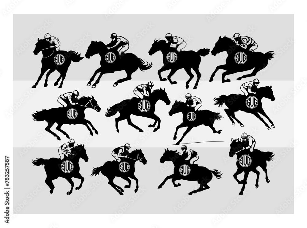 Running Horse Circle Monogram Svg | Bundle | Running Horse Silhouette | Circle Monogram | Animals Svg |  Running horse Svg | Horse Jockey Svg | Racehorse | Horseback Riding