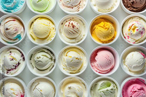 variety of ice cream flavors in small white bowls