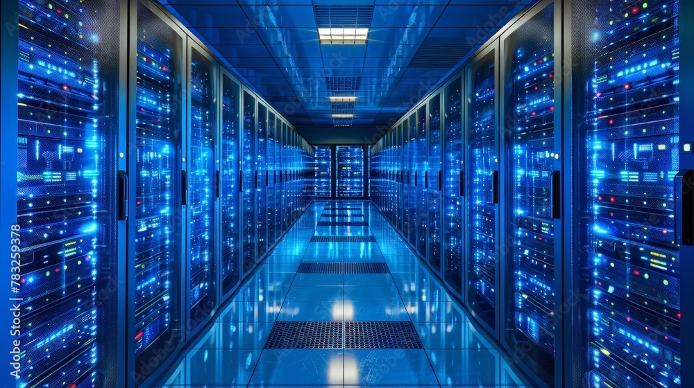 blue server room with High-Powered Datacenter blue server room with High-Powered Datacenter