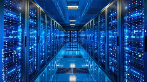 blue server room with High-Powered Datacenter 