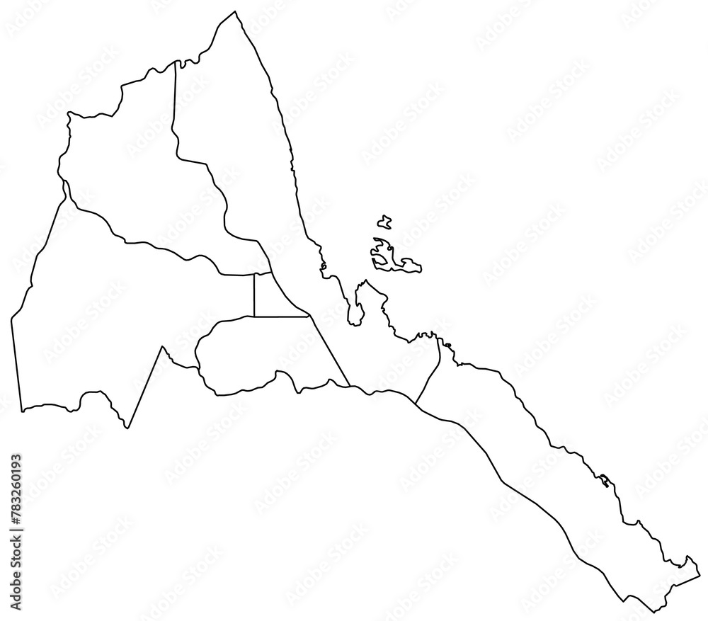 Outline of the map of Eritrea with regions