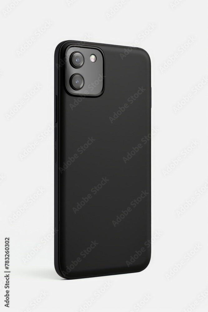 A black Phone case placed on a white surface. Ideal for technology or mobile accessories concepts A black Phone case placed on a white surface. Ideal for technology or mobile accessories concepts
