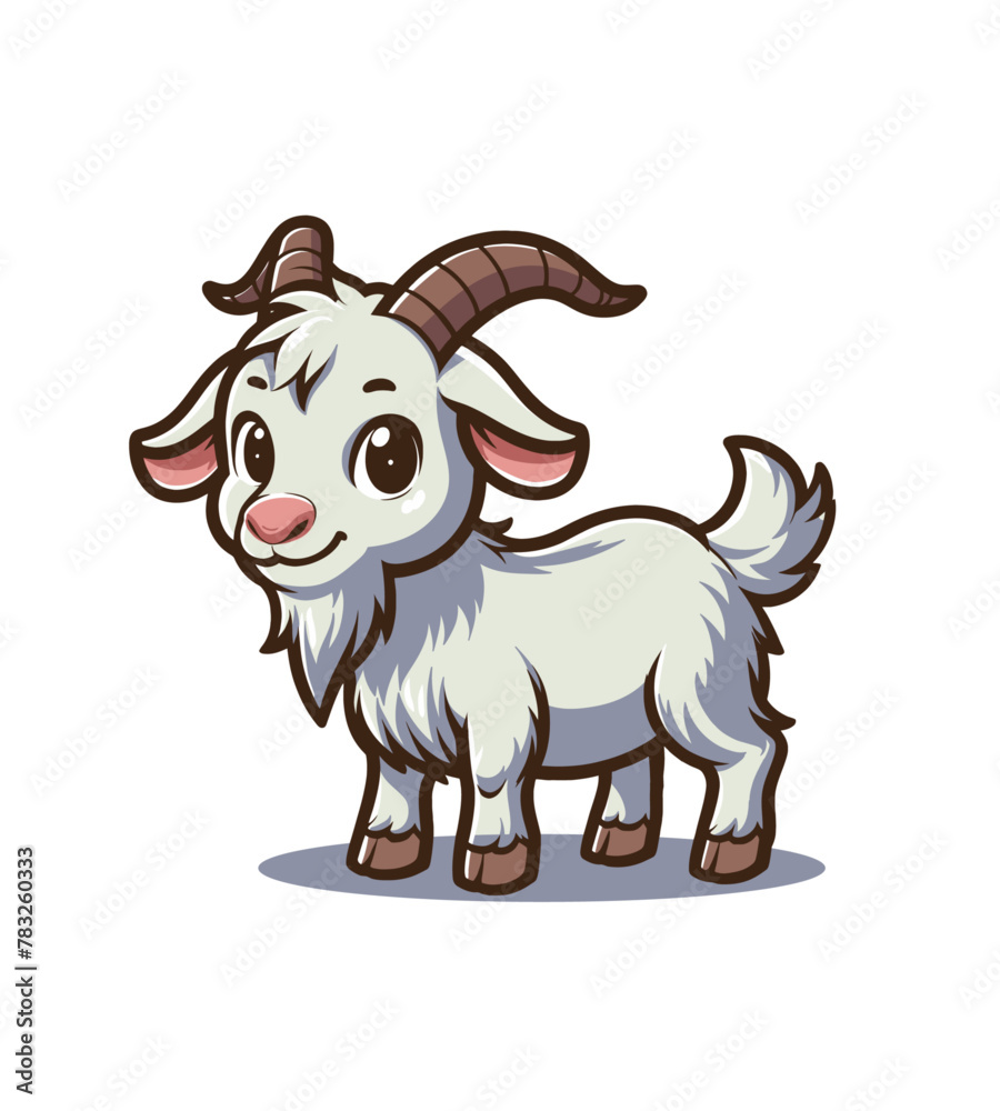 Cute little cartoon goat character vector isolated illustration 