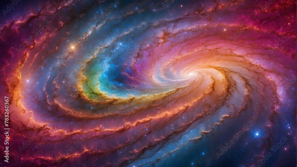 vibrant, rainbow-colored spiral galaxy with all the hues of the rainbow. Thousands of stars and a spiral galaxy that glows in color. vibrant, rainbow-colored spiral galaxy with all the hues of the rainbow. Thousands of stars and a spiral galaxy that glows in color.