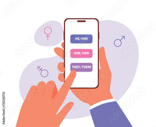 A man chooses a gender pronoun in a mobile application